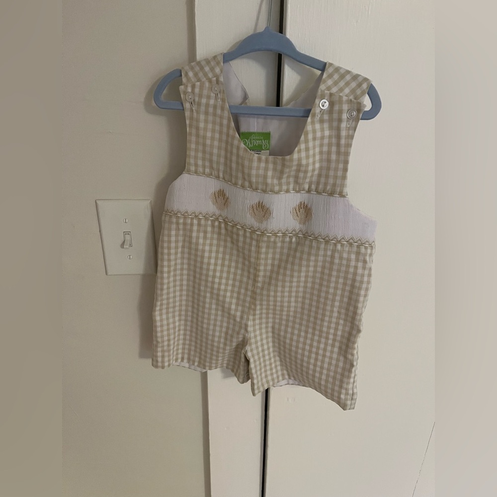 Gingham beige smocked seashell romper, 24 month